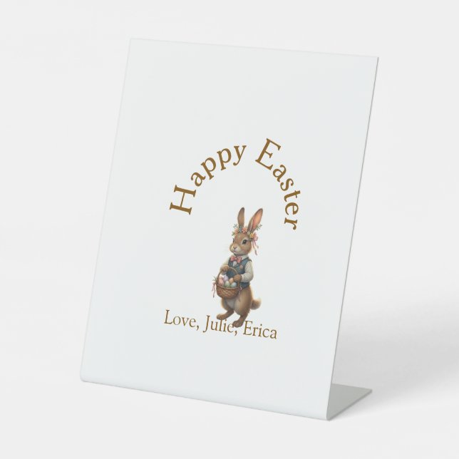 Happy Easter brown bunny with eggs love add name  Sockelschild (Vorderseite)