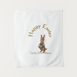 Happy Easter brown bunny with eggs love add name Wandteppich