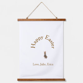 Happy Easter brown bunny with eggs love add name Wandteppich Mit Holzrahmen