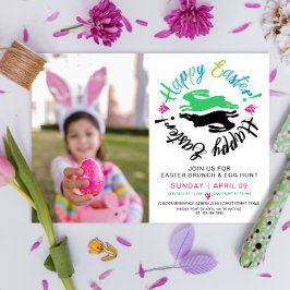 Happy Easter Brunch Egg Hunt Bunny Colorful Foto Einladung