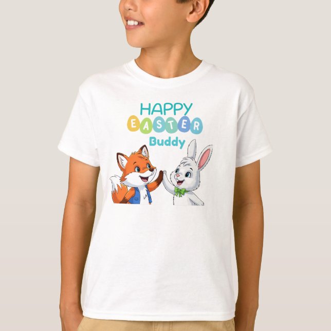 Happy Easter Buddy Cute Bunny and Fox Kids T-Shirt (Vorderseite)