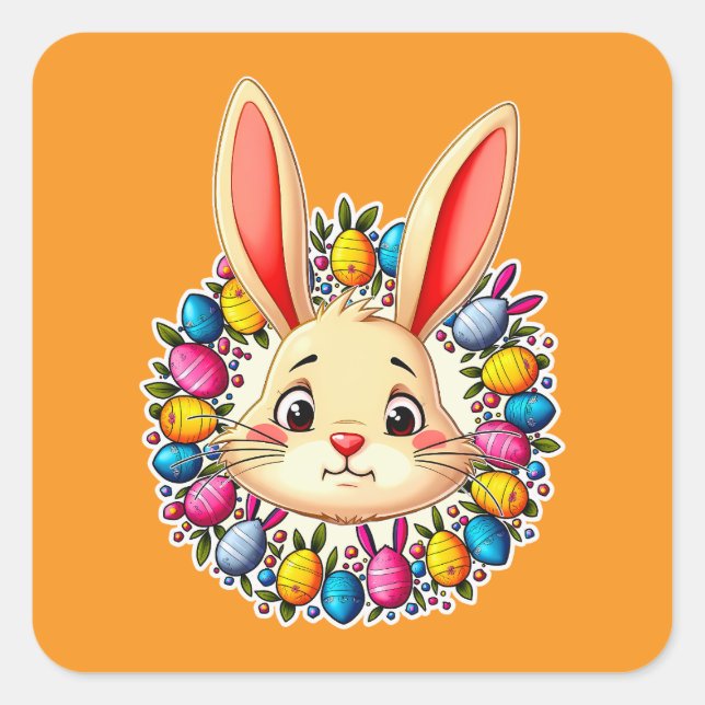 Happy Easter Bunny – Colorful Spring - Autocolante Quadratischer Aufkleber (Vorderseite)