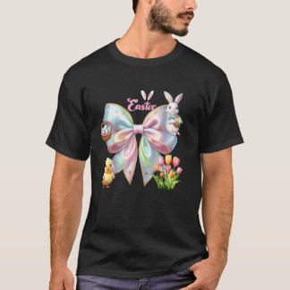 Happy Easter Bunny Coquette Bow Floral Spring Wome T-Shirt
