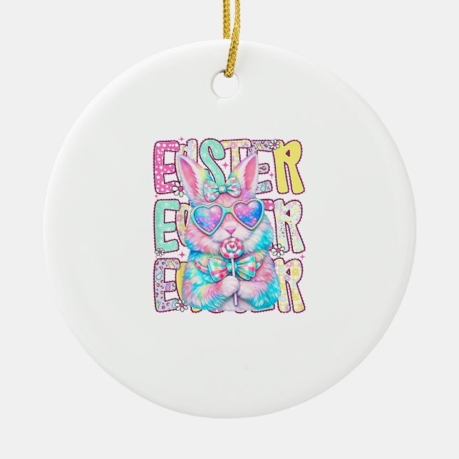 Happy Easter Bunny Coquette Bow Preppy Easter Day  Keramik Ornament (Vorne)