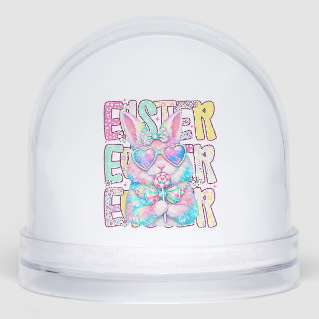 Happy Easter Bunny Coquette Bow Preppy Easter Day  Schneekugeln (Vorderseite)