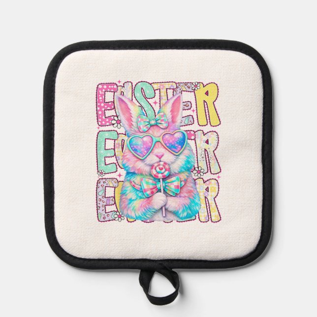 Happy Easter Bunny Coquette Bow Preppy Easter Day  Topflappen (Vorderseite)