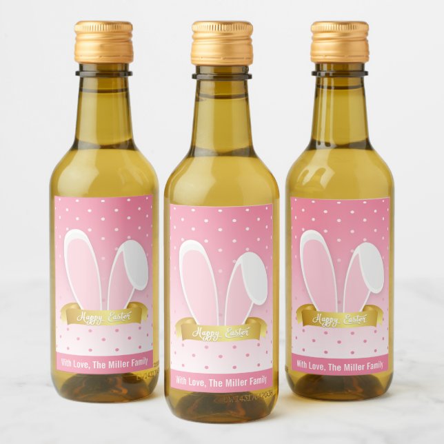 Happy Easter Bunny Ears Pink Mini Weinkeller Set Weinetikett (Flaschen)