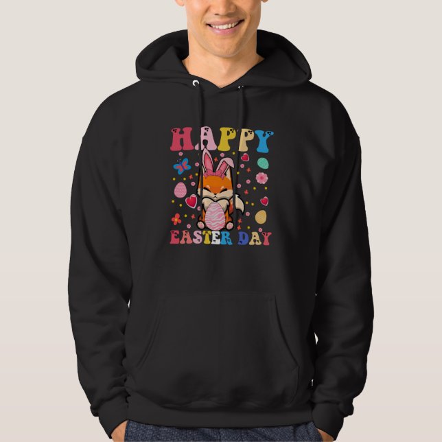 Happy Easter Bunny Fox  Easter Day Groovy Hoodie (Vorderseite)