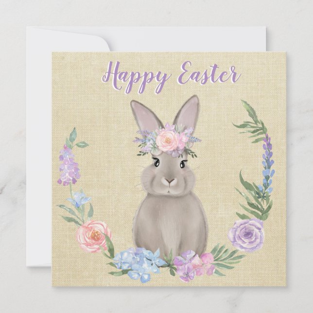 Happy Easter Bunny in Watercolor Flowers (Vorderseite)