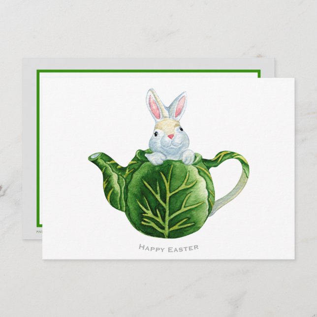Happy Easter Bunny Lettuce Teapot Feiertagskarte (Vorne/Hinten)