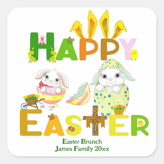 Happy Easter Bunny Party Crafts DIY Projekt Niedli Quadratischer Aufkleber (Vorderseite)