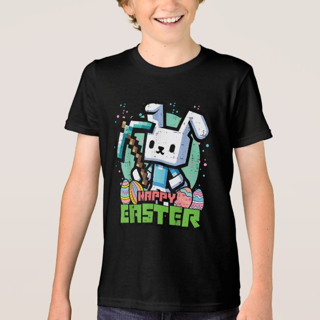 Happy Easter Bunny Pixel Game  Tri-Blend Shirt (Vorderseite)