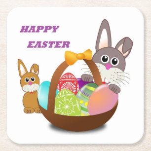 "HAPPY EASTER" BUNNY RECHTECKIGER PAPPUNTERSETZER