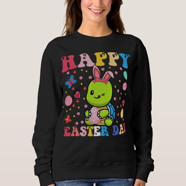 Happy Easter Bunny Turtle  Easter Day Groovy Sweatshirt (Vorderseite)