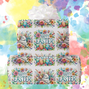 Happy Easter Bunny Vivid Blume Eggs Girls Boys Geschenkpapier
