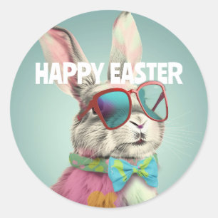 Happy Easter Bunny with Sunglasses Funny Runder Aufkleber