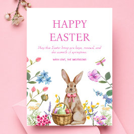 Happy Easter Cards Oster Bunny Pink Blues Frühling Feiertagskarte