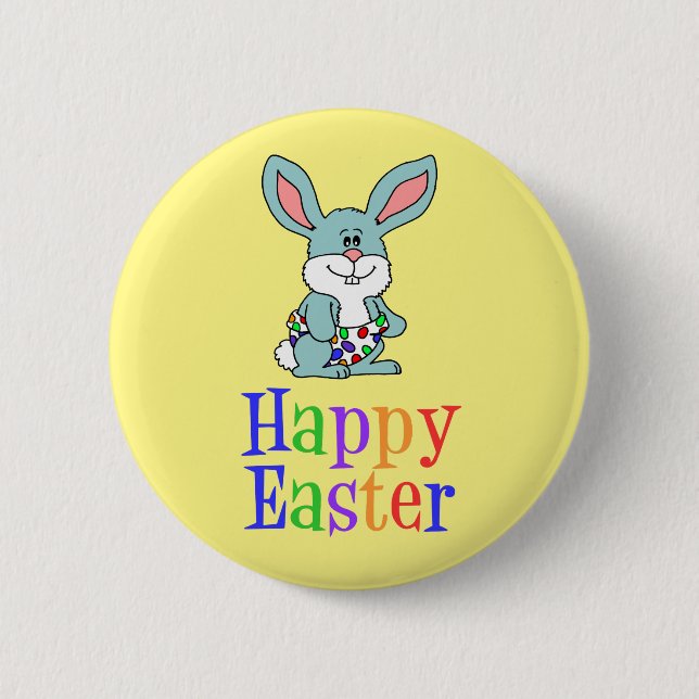 Happy Easter Cartoon Baby Bunny Yellow Button (Vorderseite)