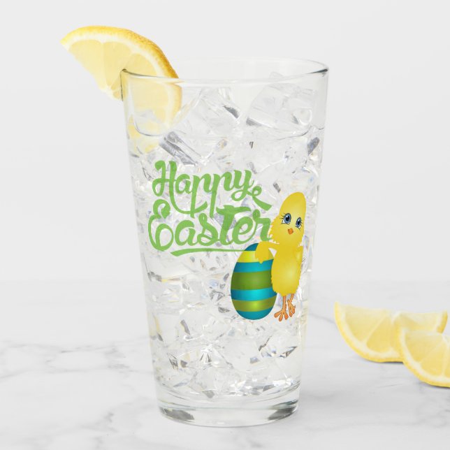 Happy Easter Chick and Egg Glass Glas (Vorderseite Ice)