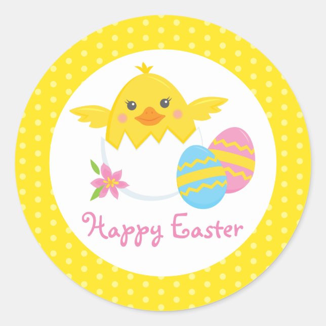 Happy Easter Chick Round Stickers for Kids (Vorderseite)