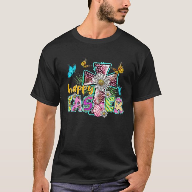 Happy Easter Christlich Leopard Jesus Cross aber T-Shirt (Vorderseite)