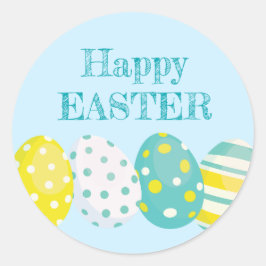 Happy Easter Colorful Eggs Blue Background Runder Aufkleber