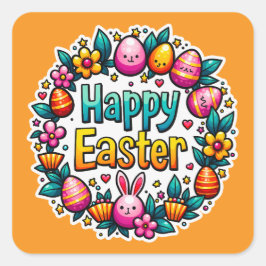 Happy Easter – Cute Bunny Lettering Autocolante Quadratischer Aufkleber