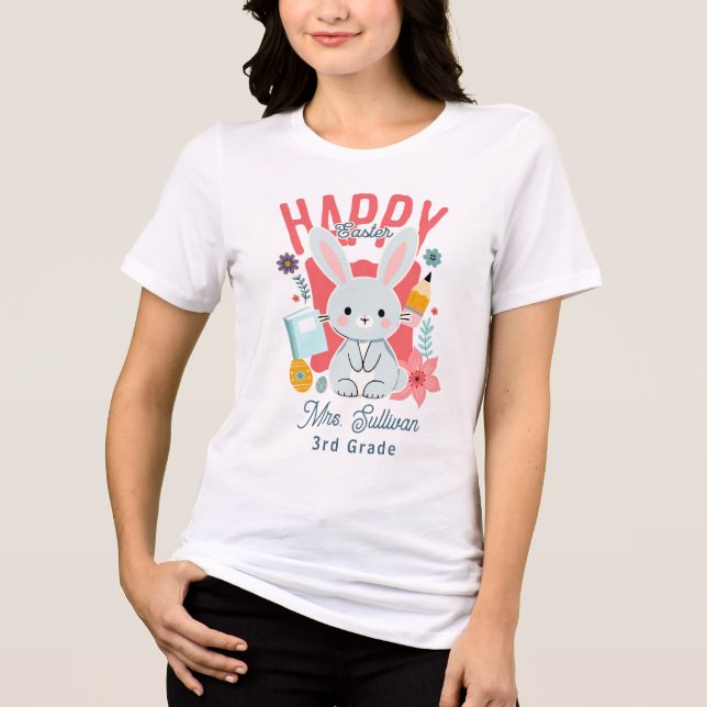 Happy Easter Cute Pastel Teacher Bunny  Tri-Blend Shirt (Vorderseite)