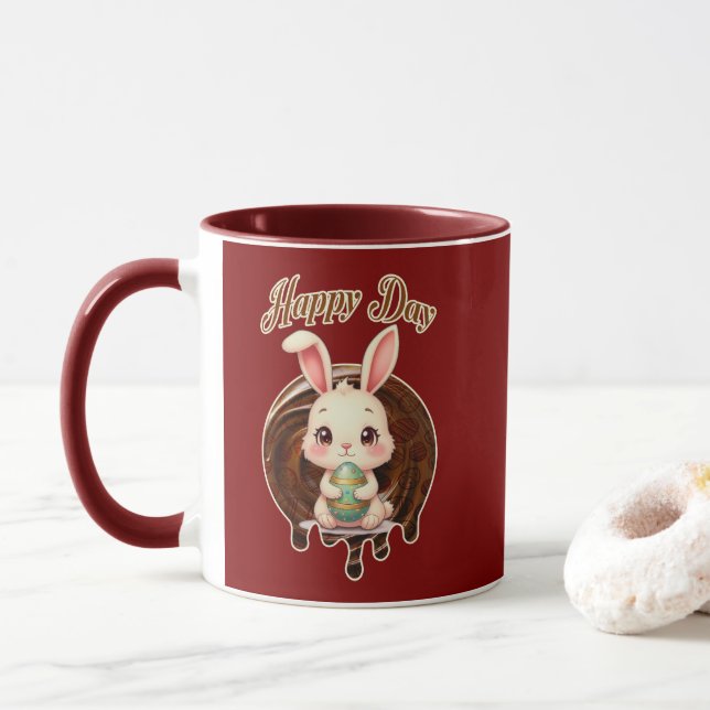 Happy Easter Day – Cute Bunny Illustration Tasse (Mit Donut)