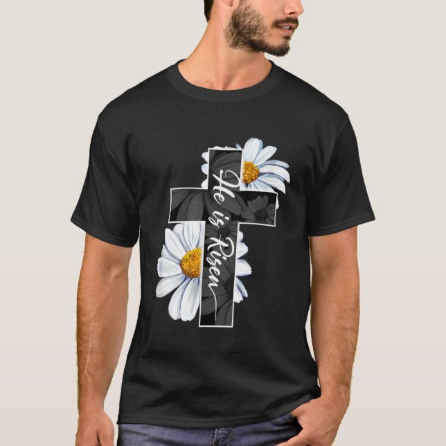 Happy Easter Day He Is Risen Jesus Christian Cross T-Shirt (Vorderseite)