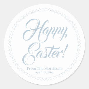 Happy Easter dusty Blue-Herz-Ränder-Skript Runder Aufkleber