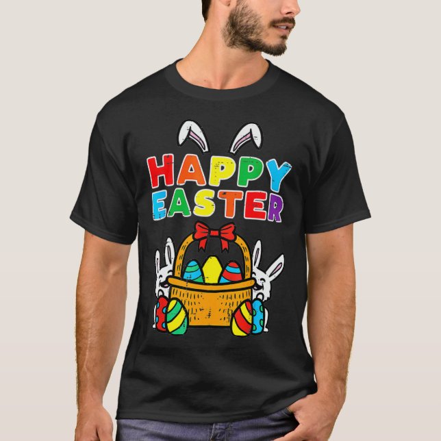 Happy Easter Egg Basket Bunny Ears T-Shirt (Vorderseite)
