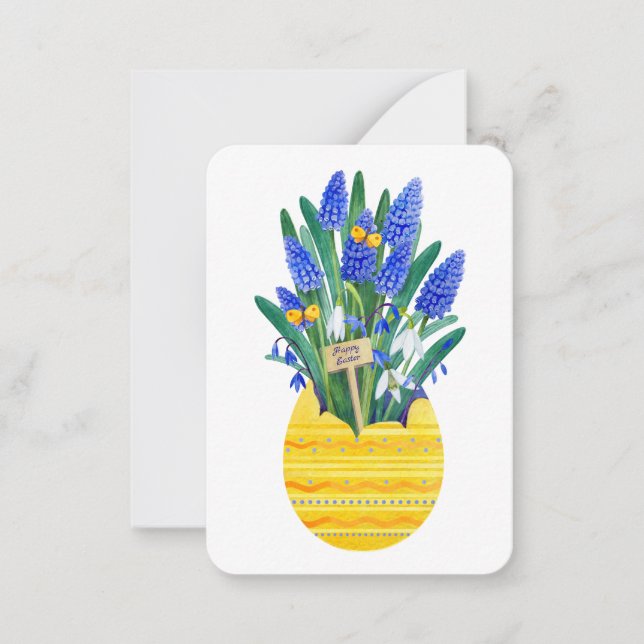 Happy Easter Egg & Blue Traube Muscari Blume Mitteilungskarte (Vorderseite)