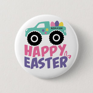 Happy Easter Egg Girly Truck Moderner Button