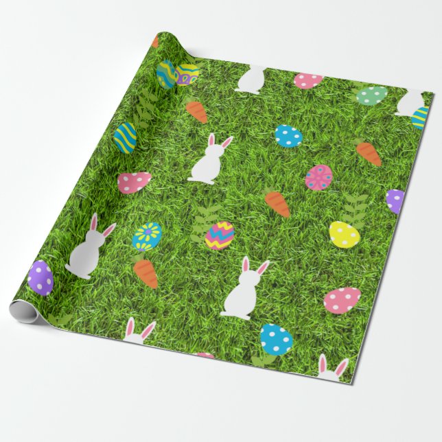 Happy Easter Egg Hase Kawaii Gras Geschenkpapier (Ungerollt)