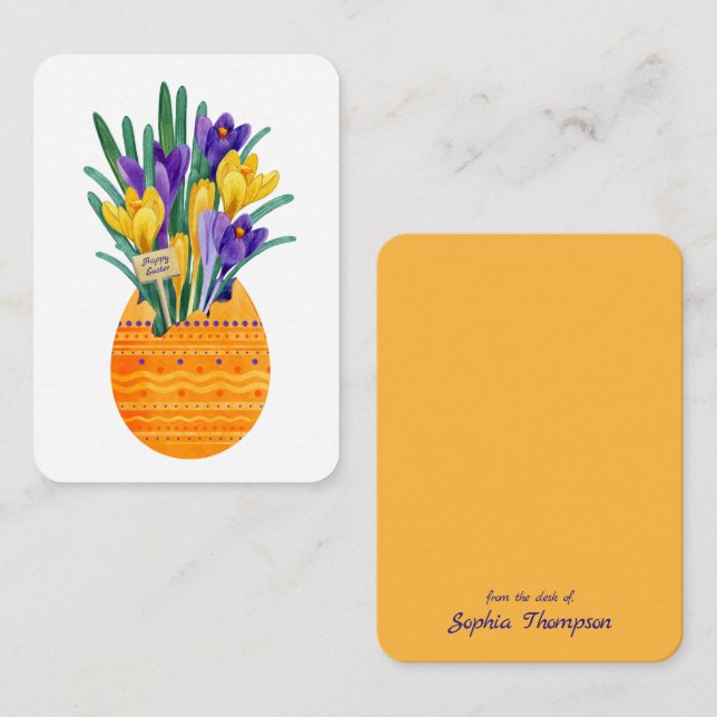 Happy Easter Egg & Yellow Lila Crocus Blume Mitteilungskarte (Vorne/Hinten)