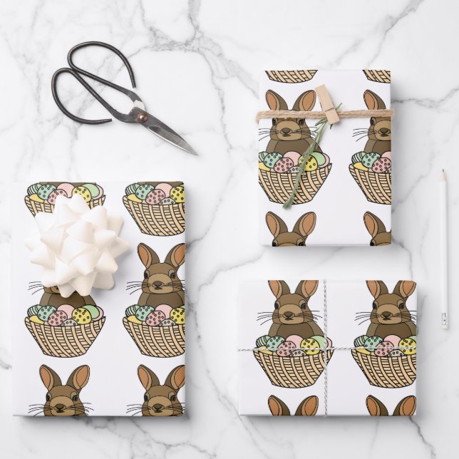 Happy Easter Eggs Basket Bunny Happy Oaster Geschenkpapier Set (Vorderseite)
