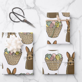 Happy Easter Eggs Basket Bunny Happy Oaster Geschenkpapier Set