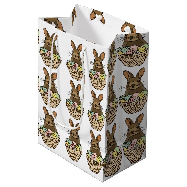 Happy Easter Eggs Basket Bunny Happy Oaster Mittlere Geschenktüte (Vorderseite Schrägansicht)