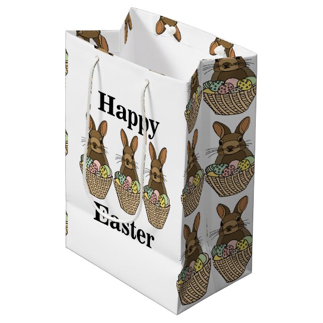 Happy Easter Eggs Basket Bunny Happy Oaster Mittlere Geschenktüte (Vorderseite Schrägansicht)
