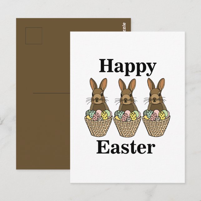 Happy Easter Eggs Basket Bunny Happy Oaster Postkarte (Vorne/Hinten)