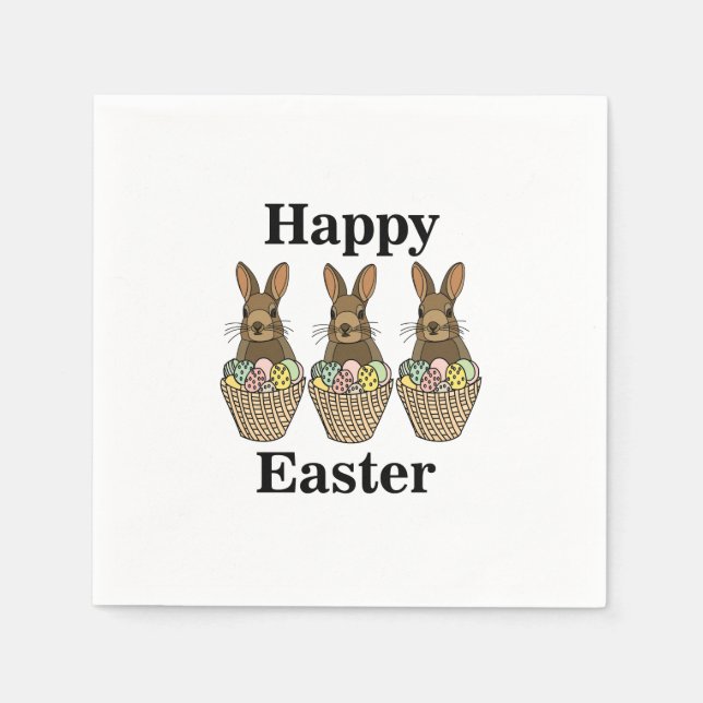 Happy Easter Eggs Basket Bunny Happy Osterfest Par Serviette (Vorderseite)