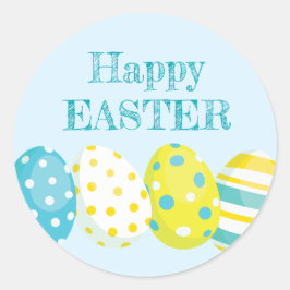 Happy Easter Eggs Blue Background Runder Aufkleber