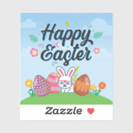 Happy Easter Eggs Bunny & Blume Aufkleber