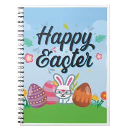 Happy Easter Eggs Bunny & Blume Notizblock
