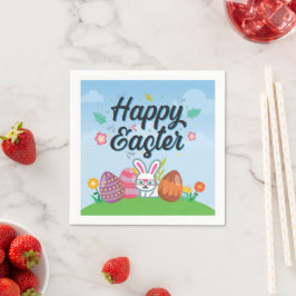 Happy Easter Eggs Bunny & Blume Serviette