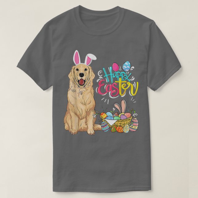 Happy Easter Eggs Bunny Dog Golden Retriever Boys T-Shirt (Design vorne)
