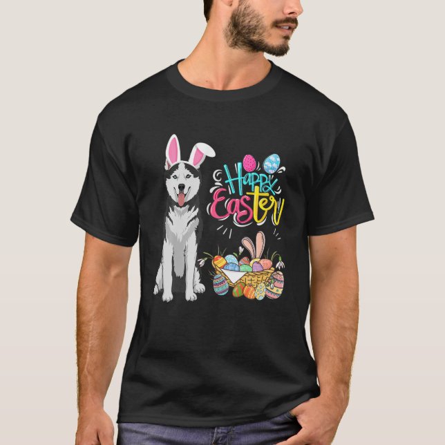 Happy Easter Eggs Bunny Dog Husky Boys Girls T-Shirt (Vorderseite)