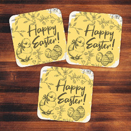 Happy Easter Eggs & Chick Yellow Quadratischer Aufkleber
