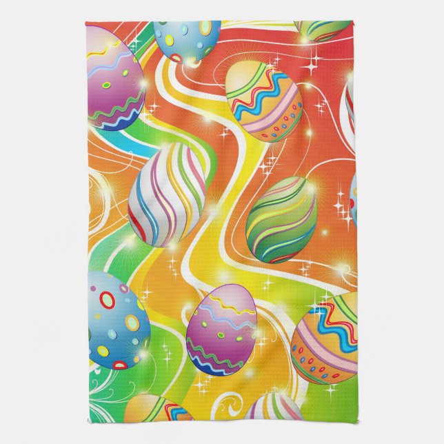 Happy Easter Eggs Festive Pattern Geschirrtuch (Vertikal)
